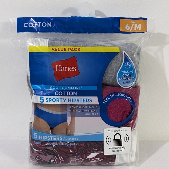 Hanes Women's Cotton Wicking Cool 5 Pack Sporty Hipsters Underwears, Size 6/M - Picture 1 of 4